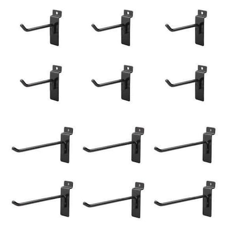 Jifram Extrusions Inc Jifram Extrusions; Inc. 11000284 Easy Living Easy Wall Bag of Six 4 in. & Six 6 in. 45 Degree Black Metal Slatwall Hooks with Stabalizer & Double Hook Clips 11000284